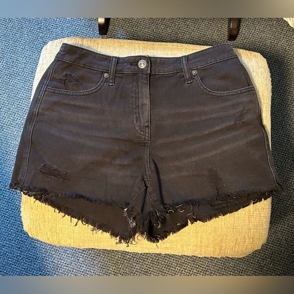 aerie Black Distressed Denim Jean Shorts